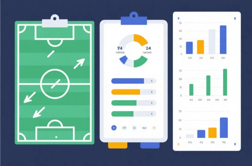 球场战术板与概率区间示意图，展示低比分与高比分两种走势路径